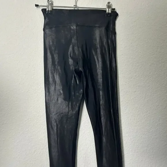 Spanx Women's Faux Leather Leggings Black Shaping Contour Waistband Size XS